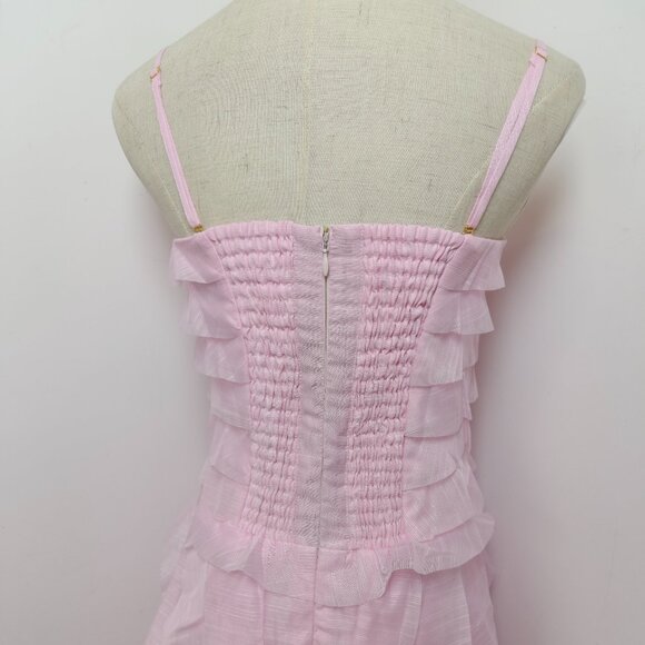 Aje Allaire Strapless Ruffled Shirred Faille Gown Chalk Pink - Picture 11 of 15